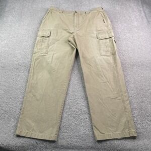 LL Bean Pants Mens 36x30 Brown Tropic Weight Cargo Natural Fit Flap Pocket Hiker
